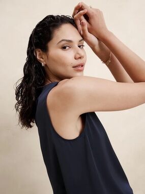 Banana Republic Navy Sleeveless Satin Tank